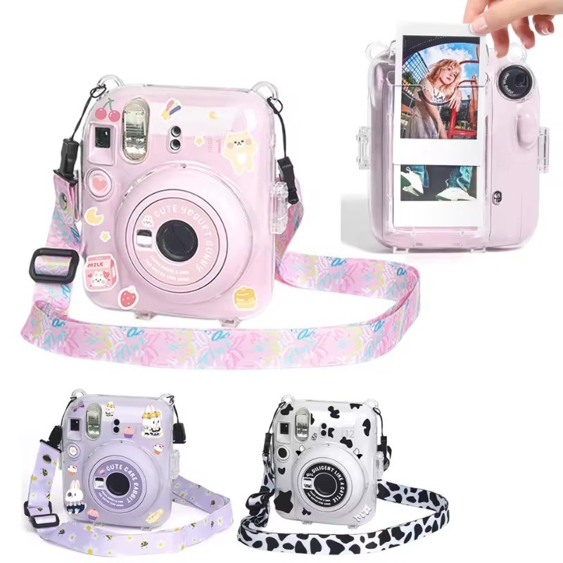Capa Protetora Para Fujifilm Instax Mini 12 Filme Instantâneo Câmera Cristal Dura Com Alça De Ombro