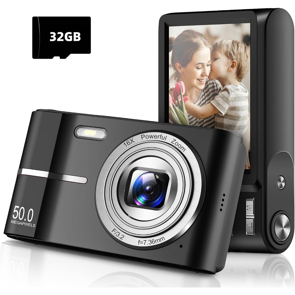 Câmera Digital Upgrade , Autofocus 50MP FHD 1080P Para Crianças Com Zoom 16x Anti-Vibração , Compact