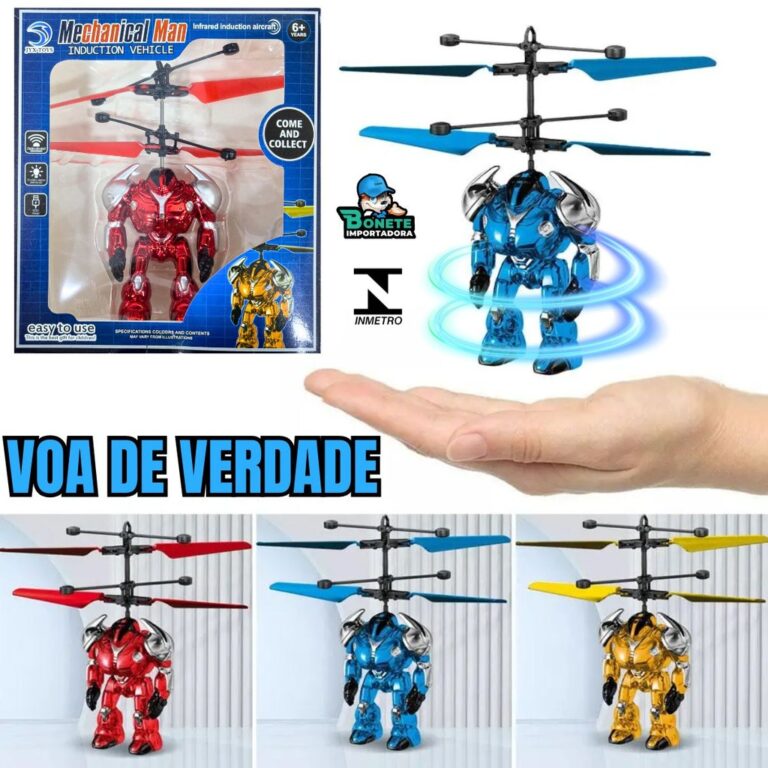 Brinquedo Robô Voador com Hélices e Controle por