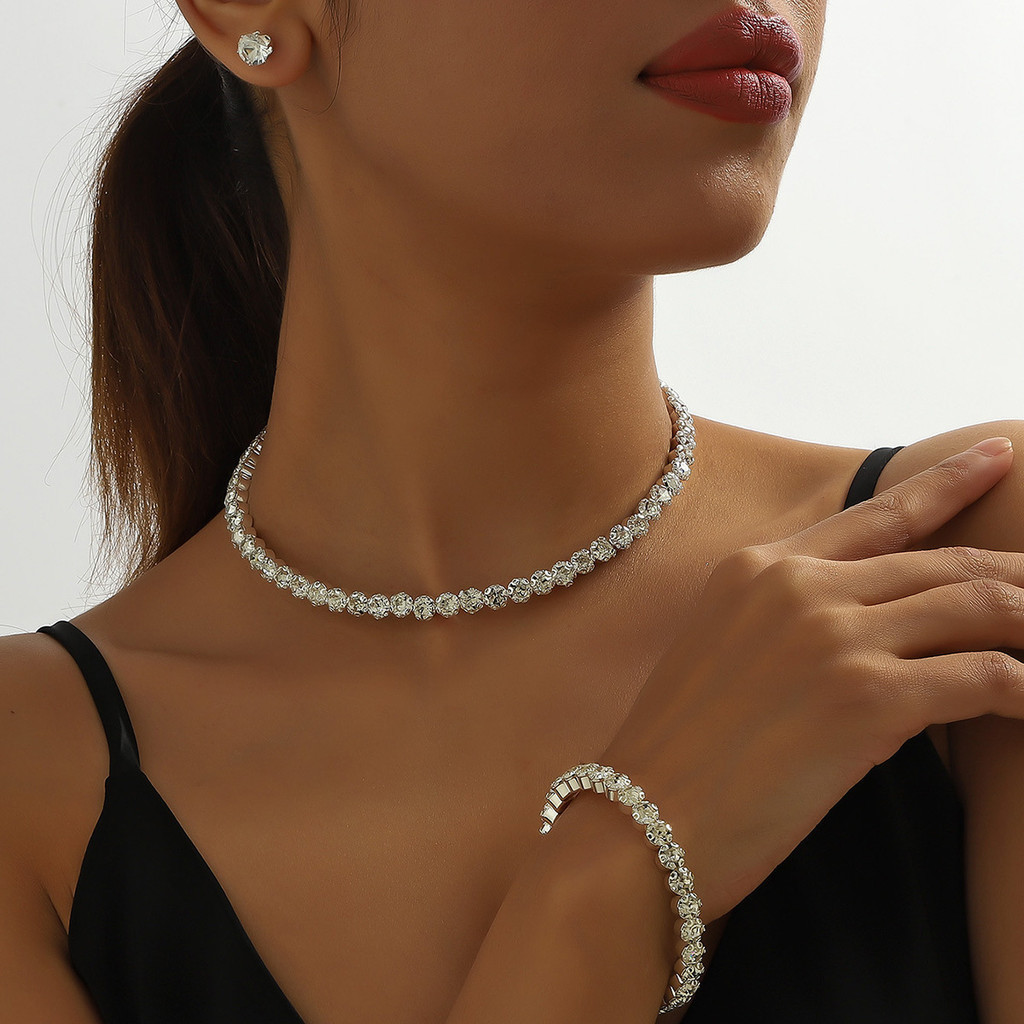 Conjunto De Noiva De Strass  Colar E Brincos Em Forma De Lágrima , Joias De Casamento Brilhantes Par