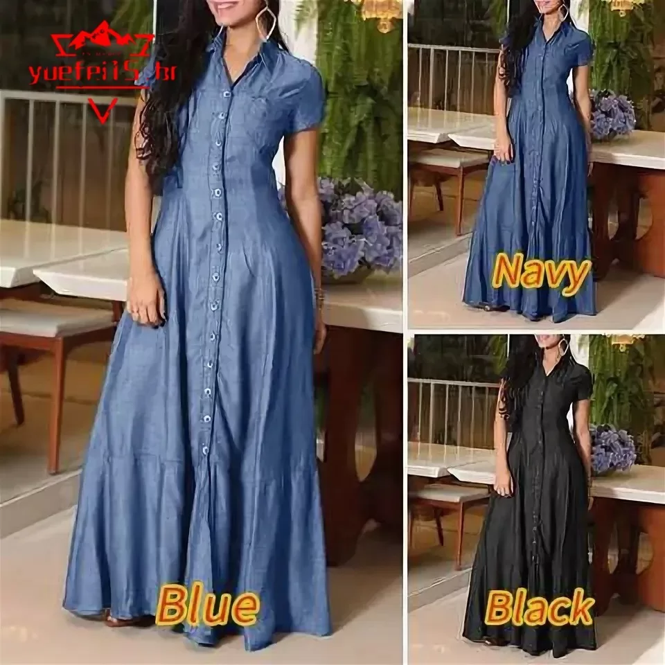 2025 internacional novo vestido longo camisa gola bolso vestido grande vestido jeans casual plus siz