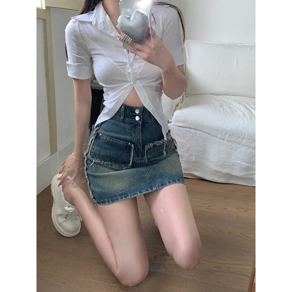 Trendy Girl Denim Skirt Pants for Women2023New Summer High-Waisted Design Sense Slimming Bodycon Min