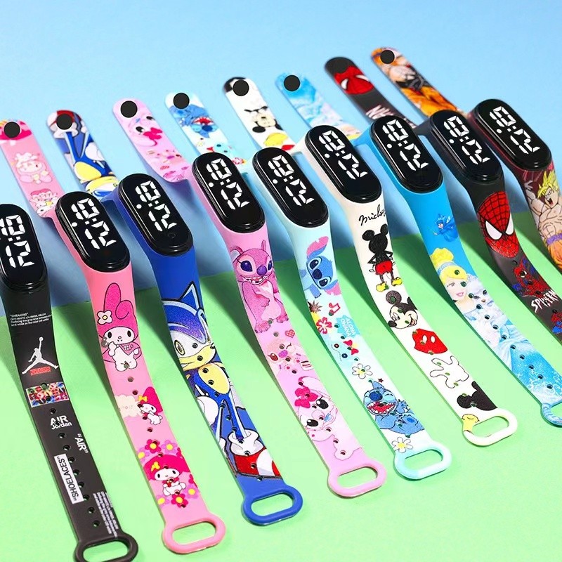 Led Crianças Relógio Menina Menino À Prova Dwaterproof Água Dos Desenhos Animados Impresso Ponto Pri