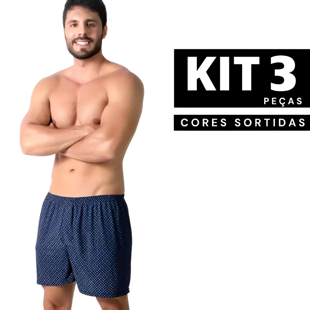 Kit 1 à 3 Samba Canção Estampado Masculino Short Dormir Fresco Cueca Confortável Ajustável Barato