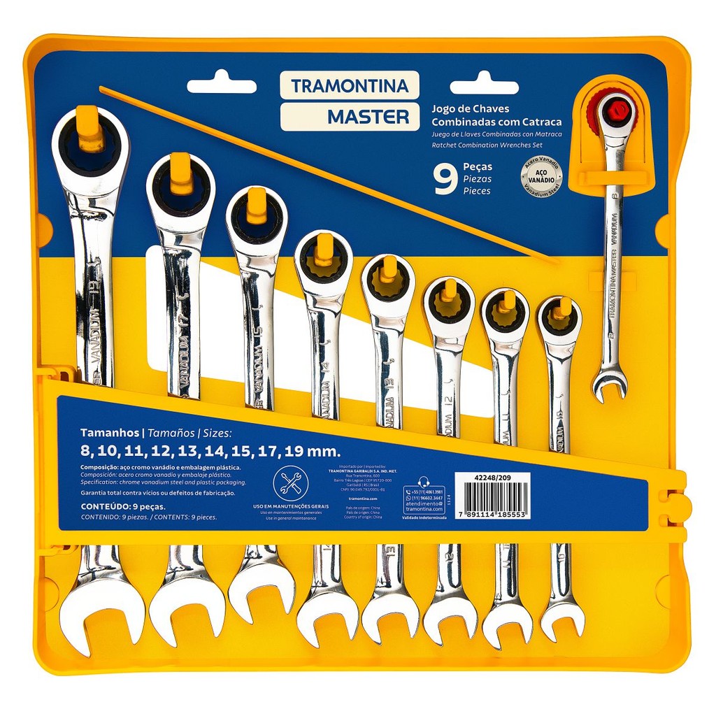 Jogo de Chaves Combinadas com Catraca 9 Peças Tramontina