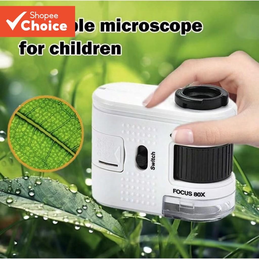 Microscópio Educacional de Bolso 80X Iluminação LED Mini Portátil para Celular e Exploração Científi