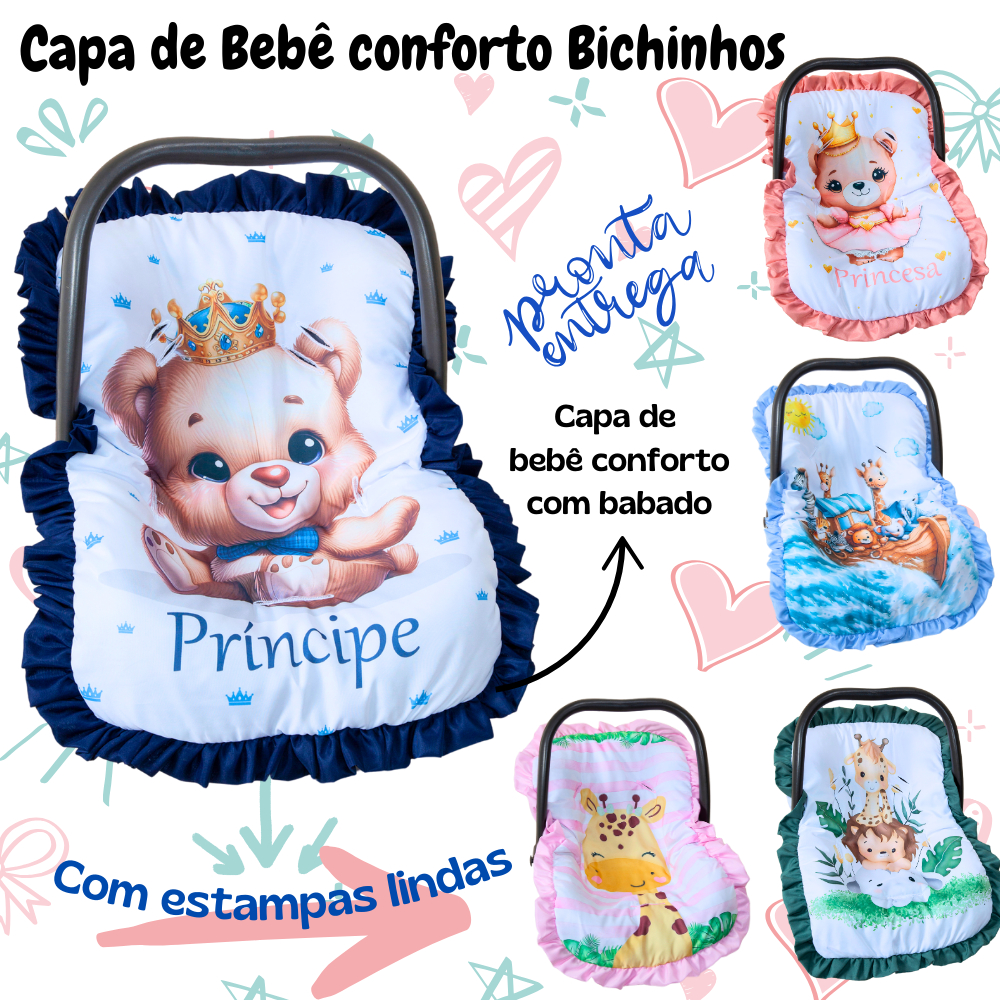 Capa de bebê conforto macia c/ babado menino menina Galzerano Cosco Burigotto Tutti Baby Maxi Cosi