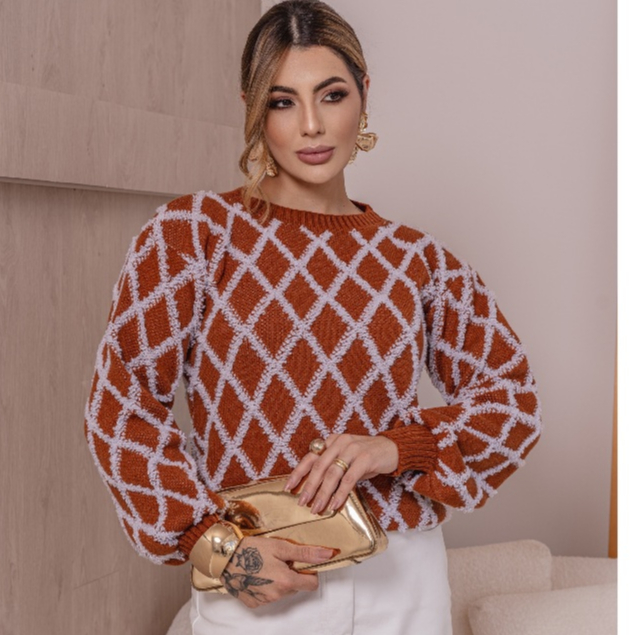 Blusa de Tricô Suéter Feminina Manga Longa Bufan