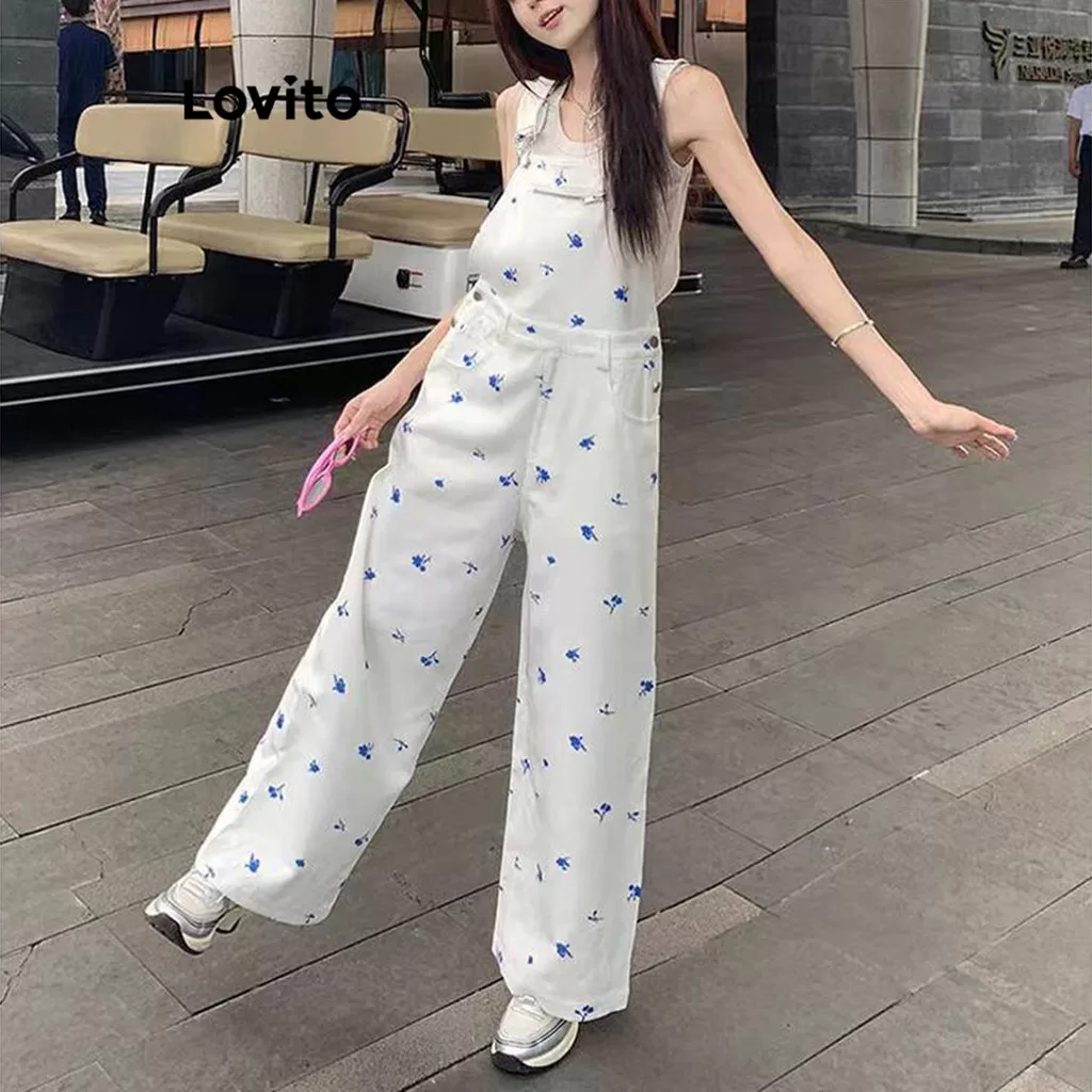 Lovito Macacão casual Ditsy com flores florais para mulheres LNA69081