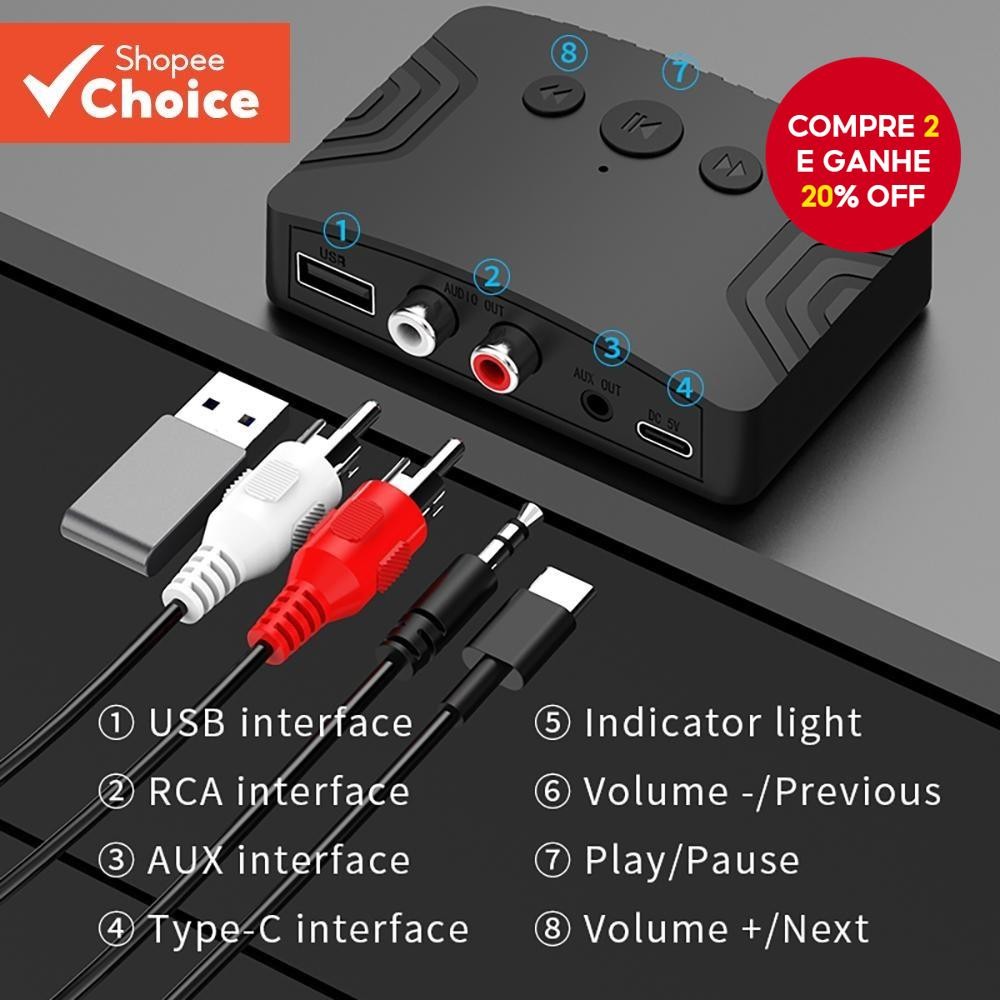 Receptor De Áudio Bluetooth Para Casa Estéreo 3.5 Mm Aux Music Player Adaptador Sem Fio Com U-Disk P