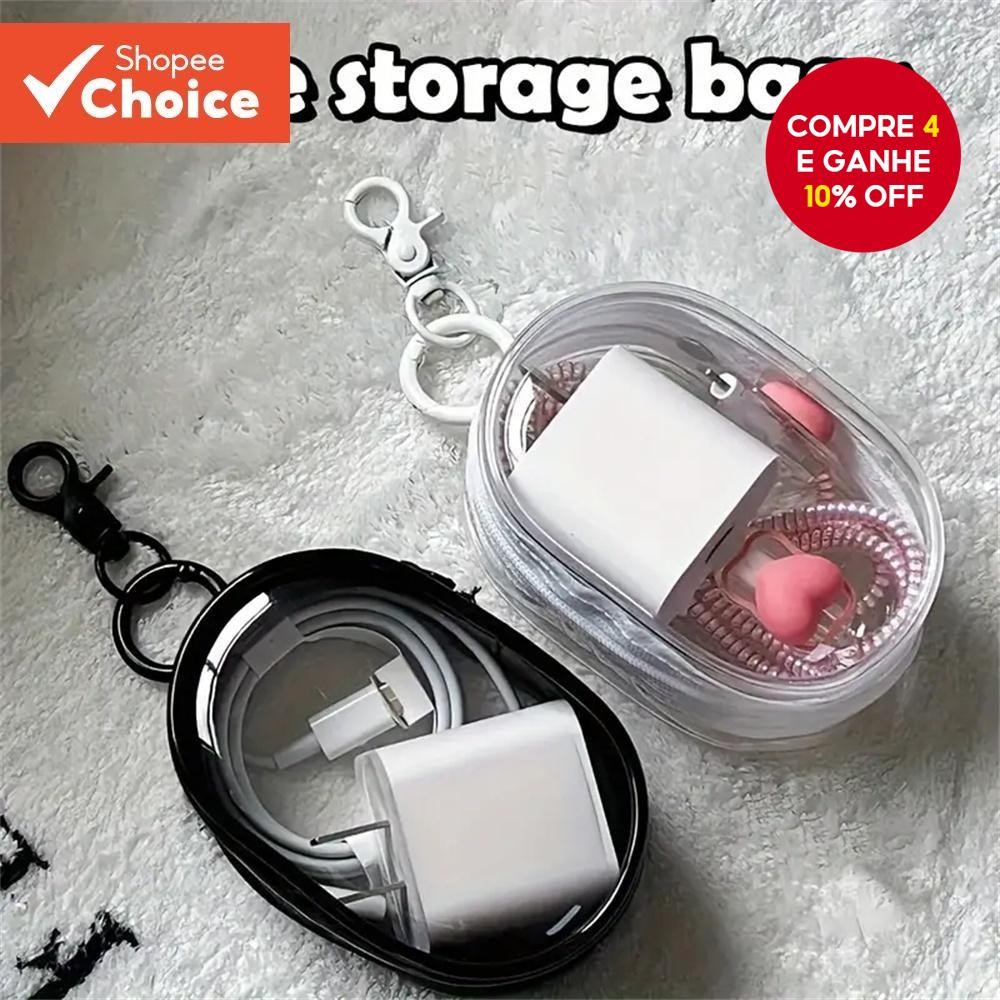 Mini Bolsa Portátil Com Zíper Transparente : Organizadora De Viagem Multifuncional Compacta Para Fon