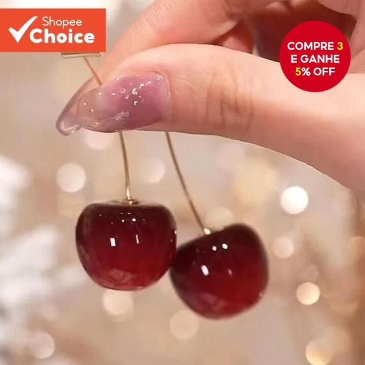 Brincos Chiques De Cereja Com Alfinetes De Prata ,