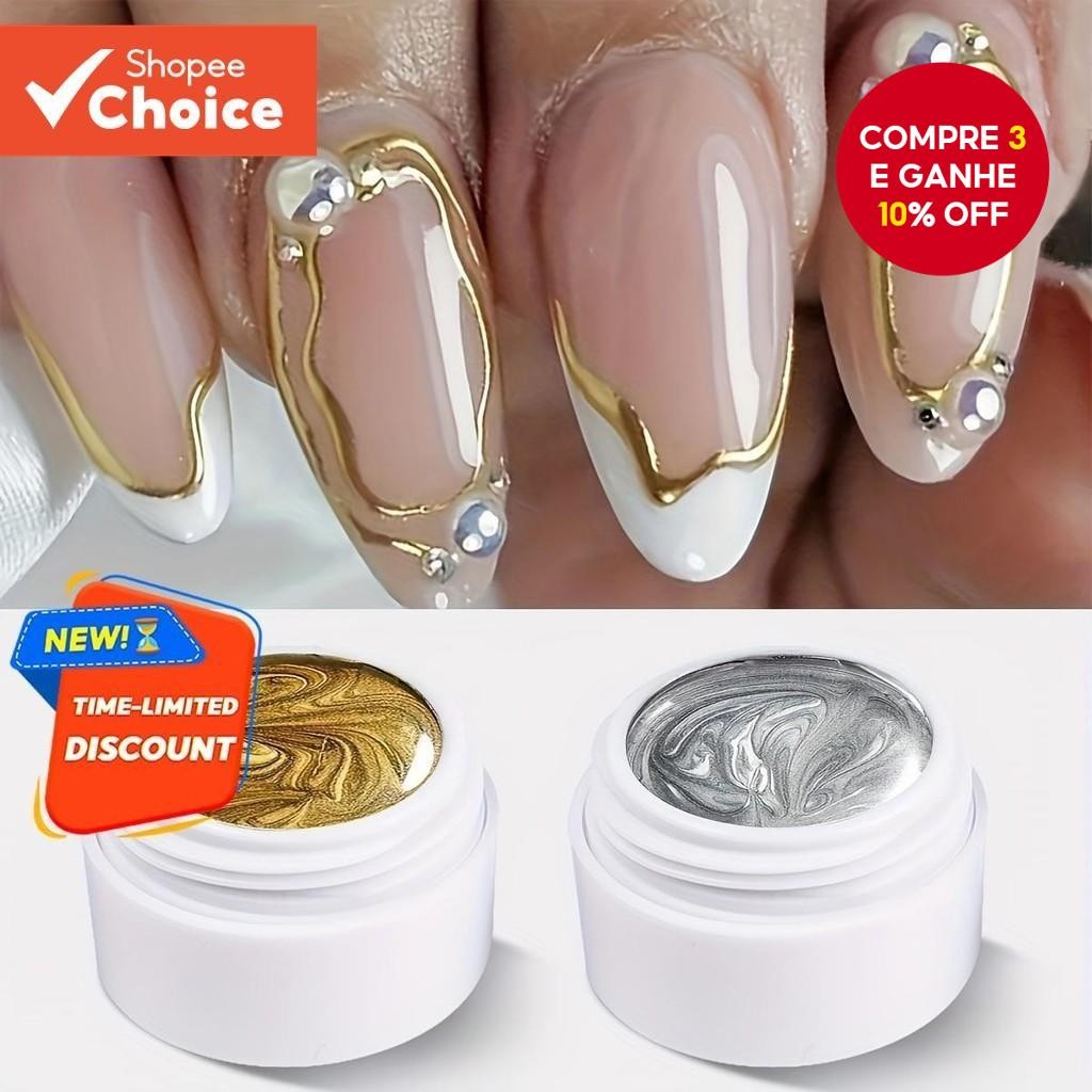 XEIJAYI 2 Peças De Esmalte Em Gel Metálico Pintado Para Unhas , Arte Criativo , Elástico , Pintura C