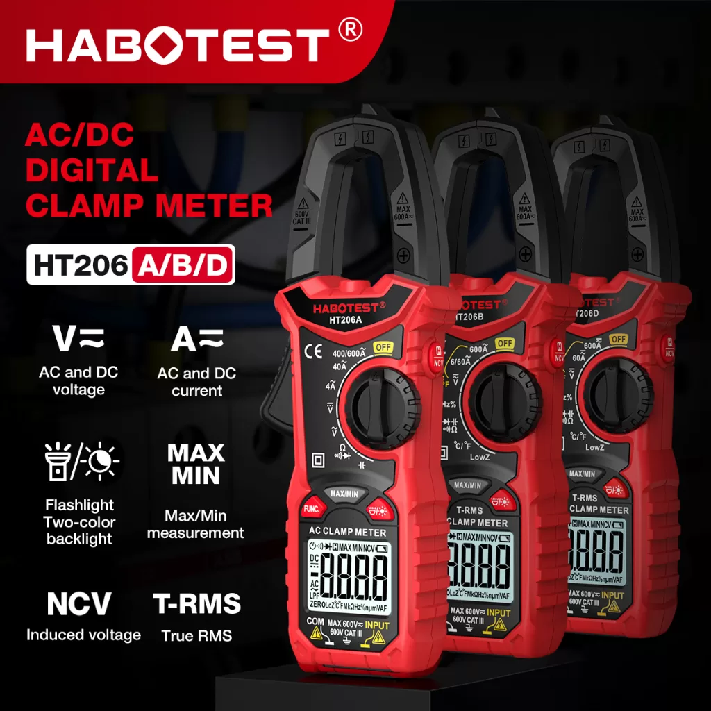 HABOTEST HT206 Alicate Amperímetro 600V AC/DC 6000 Contando Multímetro Digital De Faixa De Corrente