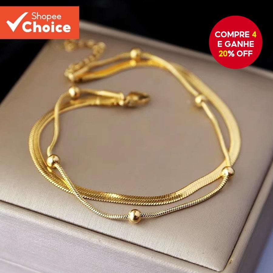 Moda Dupla Camada Tornozeleira Feminina Elegante Minimalista Pé Corrente Jóias 1Pc