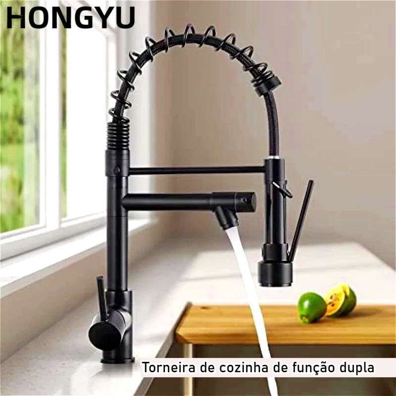 Torneira De Cozinha Gourmet Alça Única Com Extensor De Spray Tubo De Água Flexível Superior Prateado