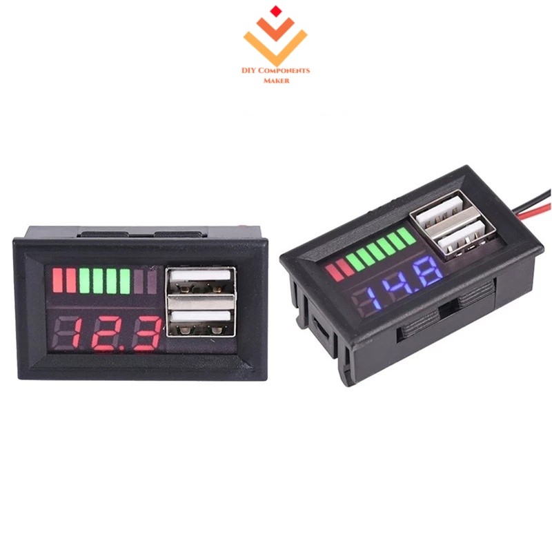 12V LED Display Digital Voltímetro Mini Medidor De Tensão Bateria Painel Testador USB 5V2A Saída Par