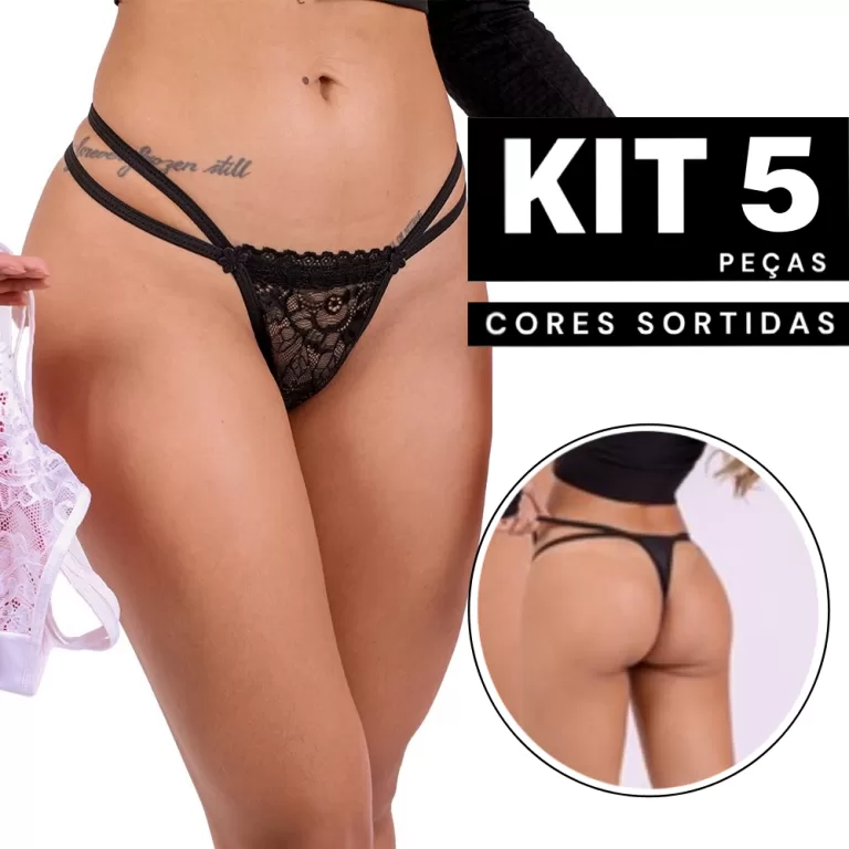 Kit 5 Calcinha Rendada Com Dois Elásticos Sensual