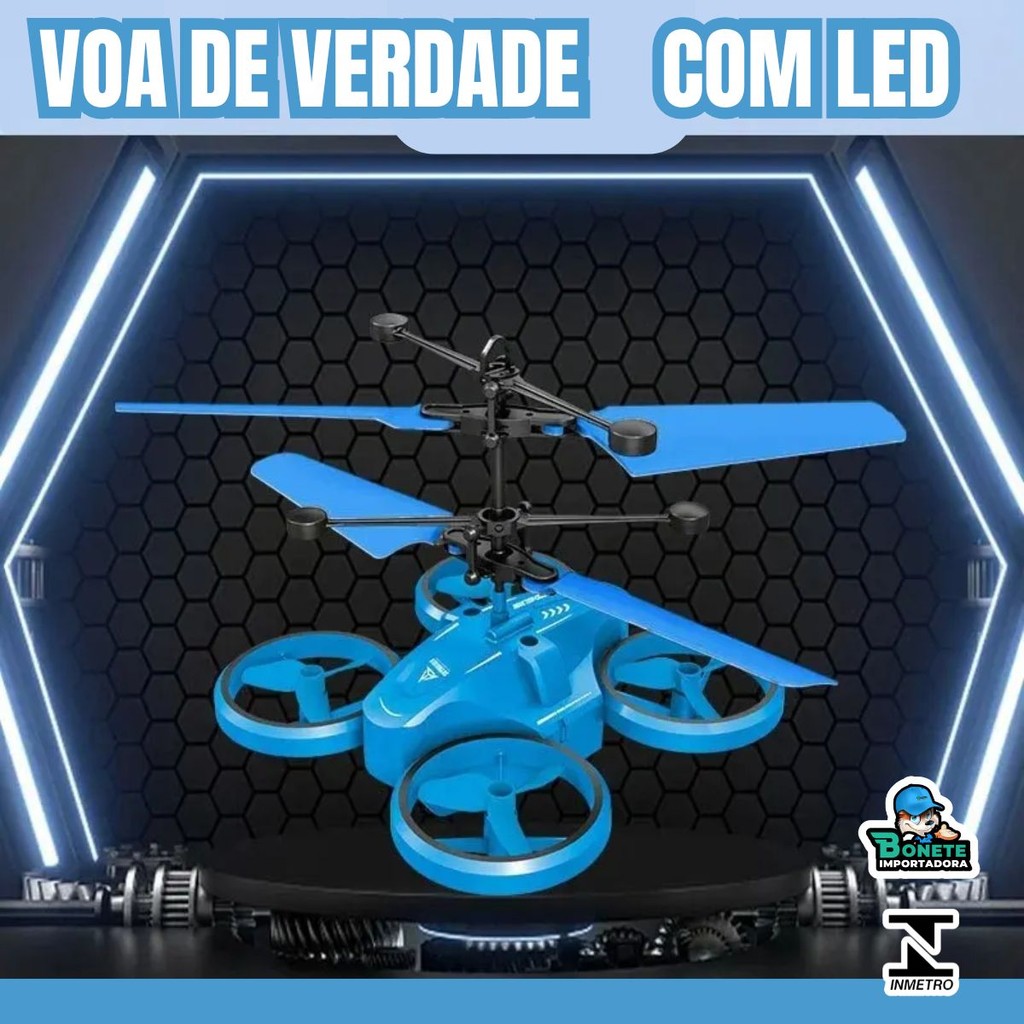 Mini Drone Inteligente com Sensor de Indução, Luz LED e Recarregável – Diversão Interativa