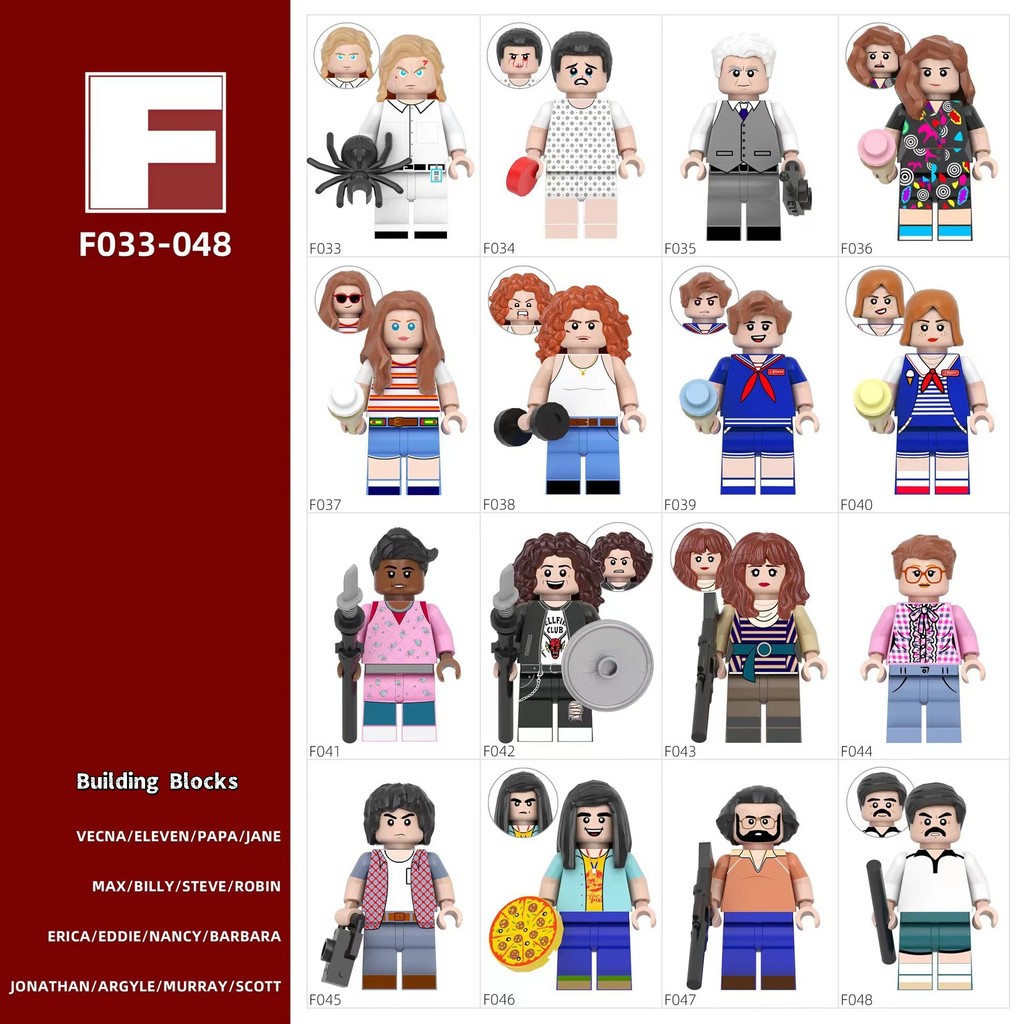 Jogo e Anime Série Stranger Things F033-F048 Modelo de Figura de Blocos de Construção Montados Brinq