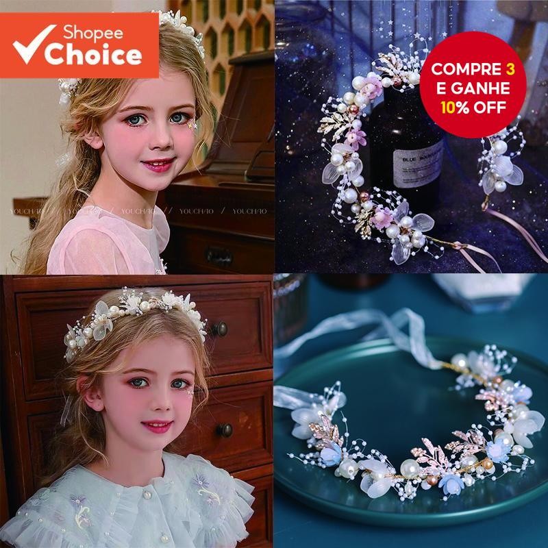 Flor Tiara Coroa Crianças Bandana Hijab Cristal Strass Acessórios Para O Cabelo Feminino Festa De An