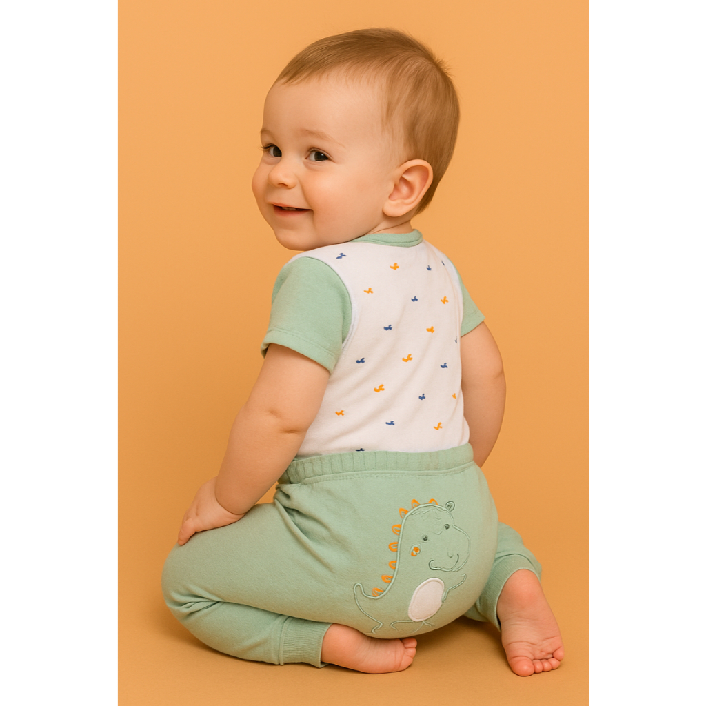 Look Completo Bebê  Body + Calça com Estampa Fofa e Bordado