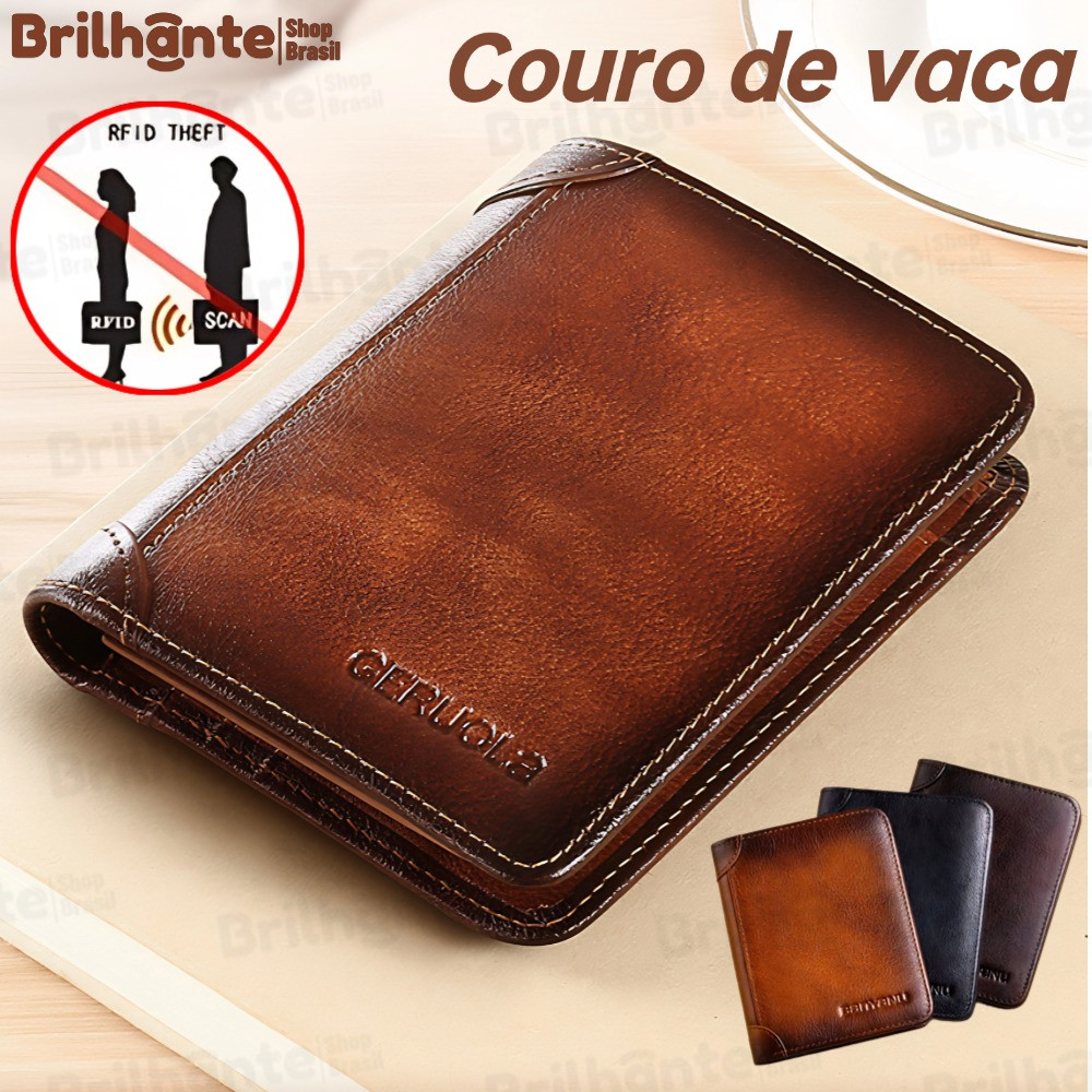 Carteira Antifurto Masculina De Couro Legítimo Vintage De Trifold E Bifold À Escolha Carteira estilo