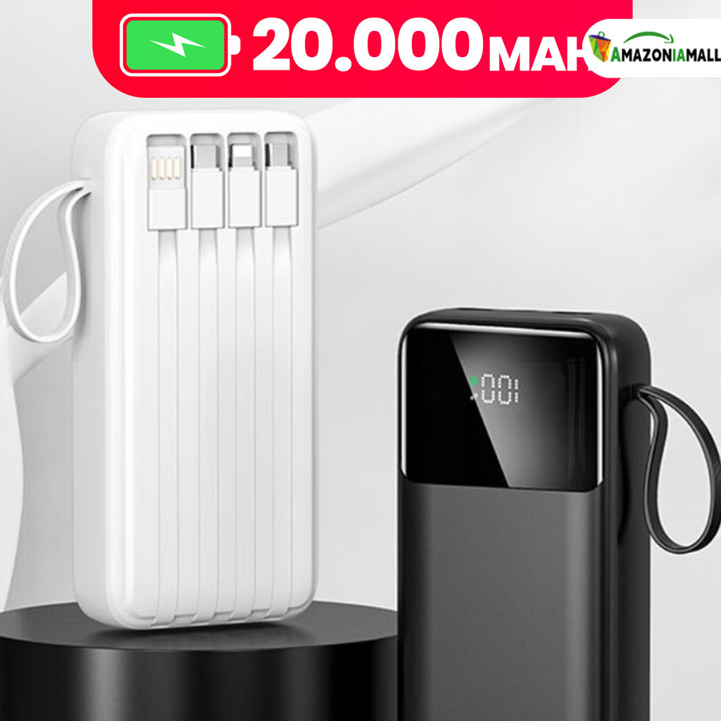 Power Bank 20000mAh: Ultra-Rápido, Carregador Portátil, Visor Digital e 4 Portas USB