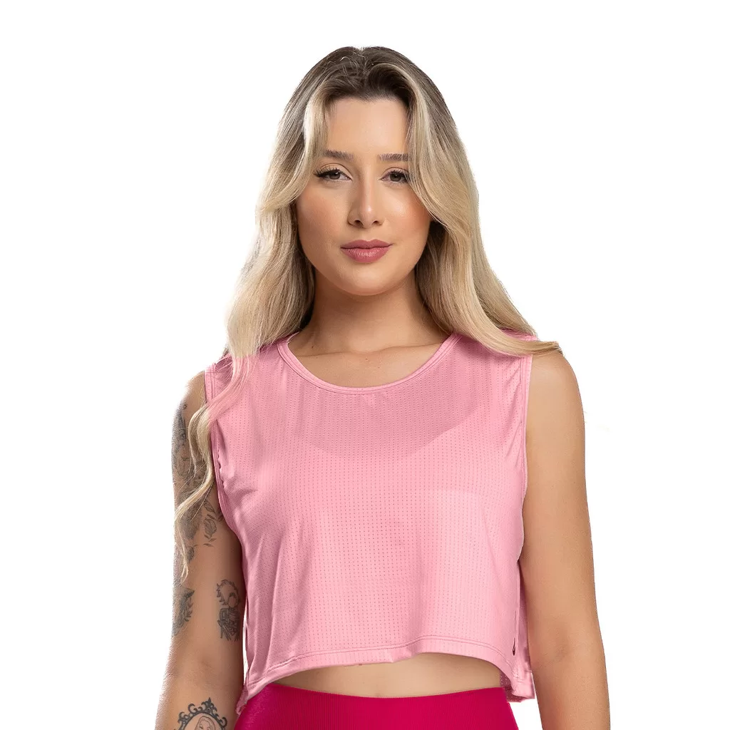 Regata Feminina Cropped Telinha Rosa Dry Fit Massam Fitness