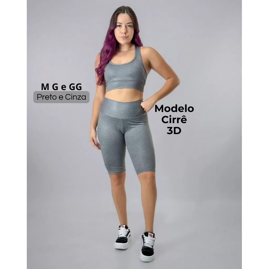 Conjunto Feminino Academia Bermuda e Top Nadador com Bojo Removível Cirre