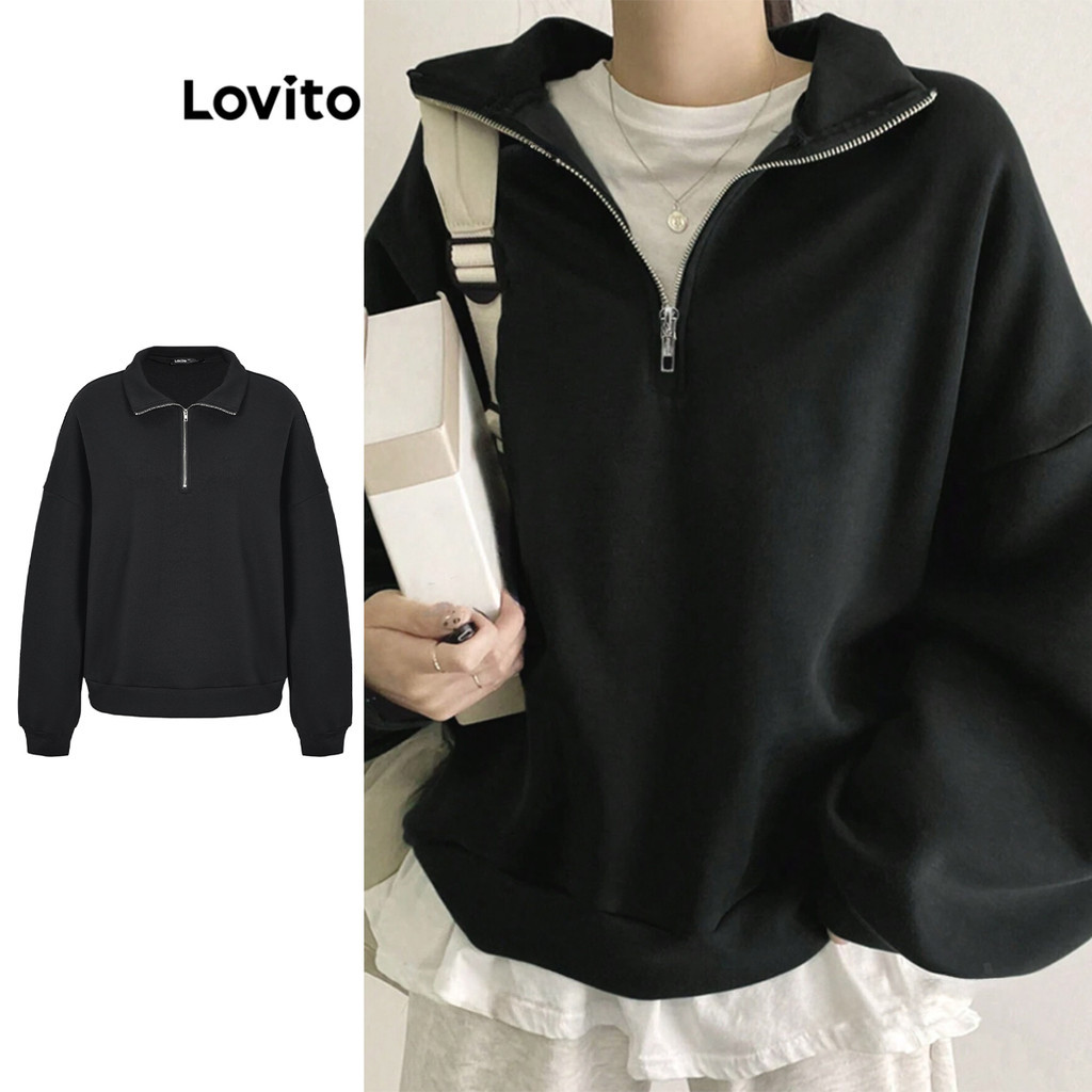Lovito Moletom Casual Com Zíper Liso Para Mulheres L99ED130