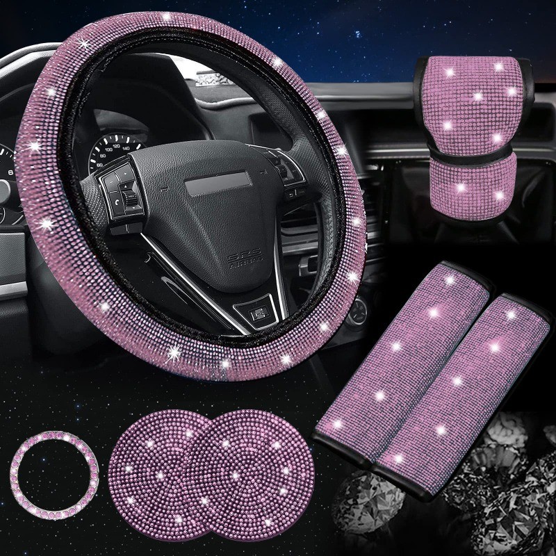 Capa De Volante De Diamante De Carro , Cinto De Segurança De Strass Brilhante , Porta-Copos Vários C