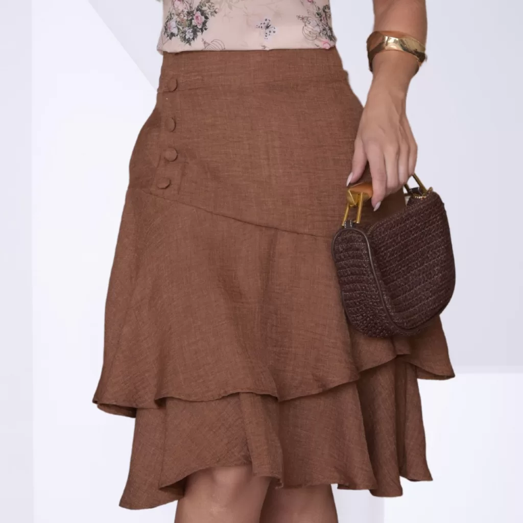 Saia Executiva Babado Moda Evangélica Social Moderna Rodada Botões