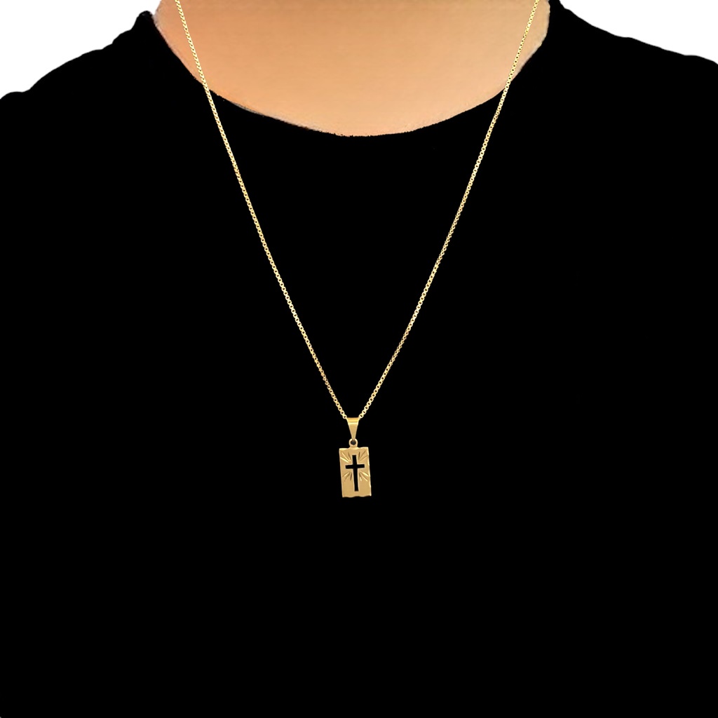 Corrente Cordão Masculino Banhado A Ouro Ping Plaquinha Cruz Cristo religioso ENTREGA RAPIDA EM SP