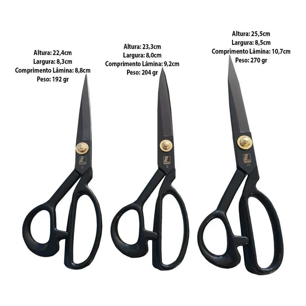 Kit 3 Tesouras Costura Profissional Alfaiate 8 9 10 Titanium
