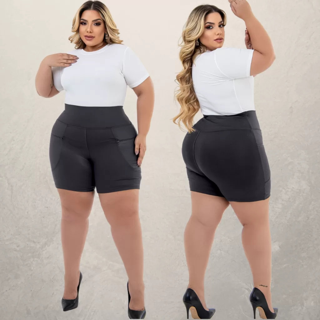 Kit 2 Bermuda Leggings Plus Size Com Bolso Ziper Do GG ao G4