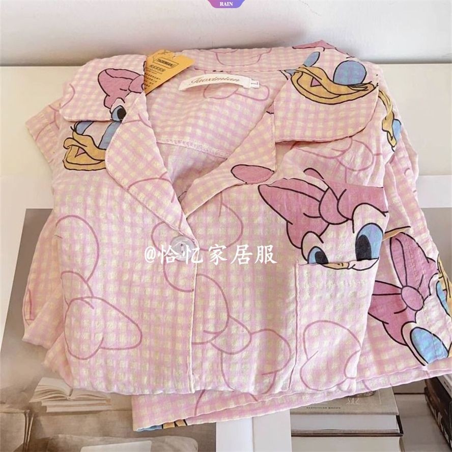Animado Fofo Pato Donald Daisy Pijamas Feminino Primavera E Queda Seção Fina Calças Longas De Manga