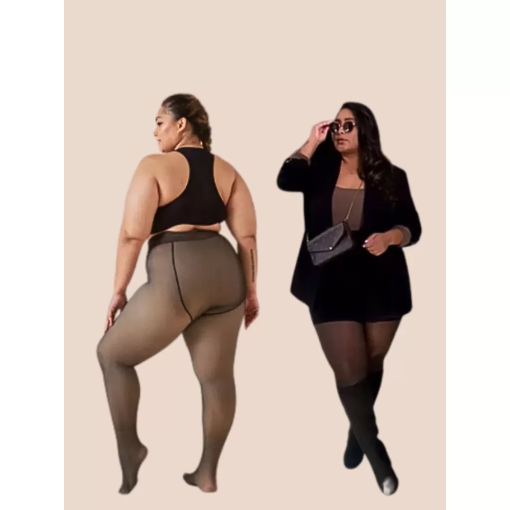 Kit Meia Calça Translucida Peluciada Segunda Pele Suplex Forrada Plus Size