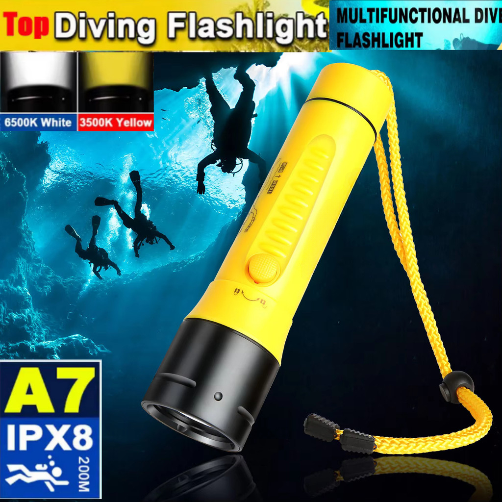 Super Brilhante LED Lanterna De Mergulho Subaquático 200M Recarregável Luz Com Bateria 26650 Tocha