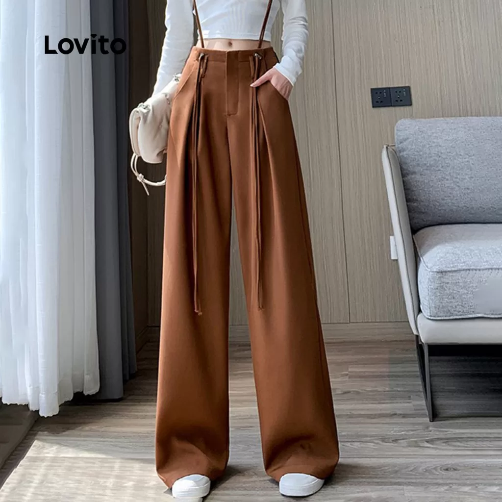 Lovito Macacão casual liso com renda para mulheres LNM77267