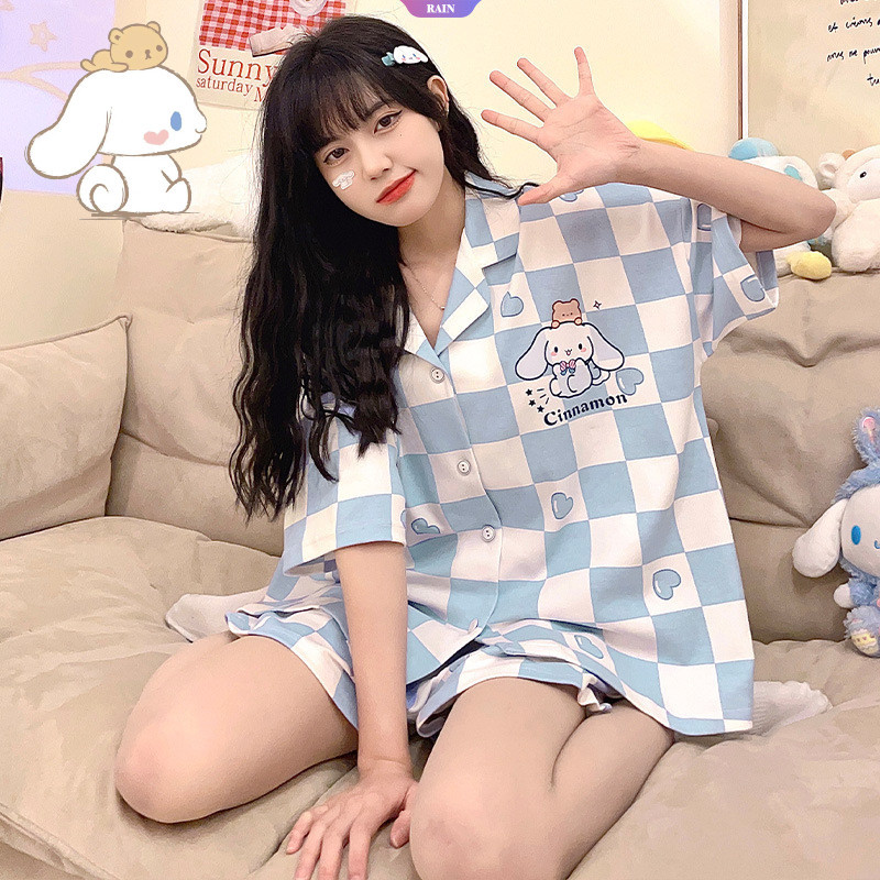 Versão Coreana Sanrio Cinnamoroll Cartoon Pijamas Meninas Summer Japanese Shorts Cute Homewear Sets