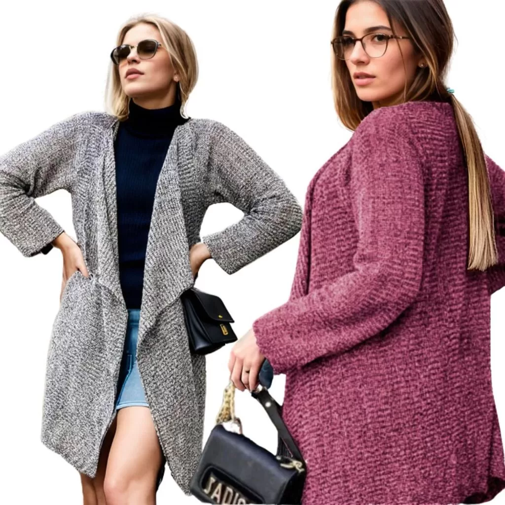 Cardigan Tricot Feminino Kimono Assimétrico Básico Casual Inverno