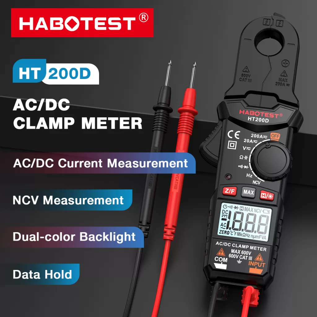 HABOTEST HT200D AC / DC Detector de medidor de pinça NCV Medição Dual-cor Backlight Dados Mantenha T