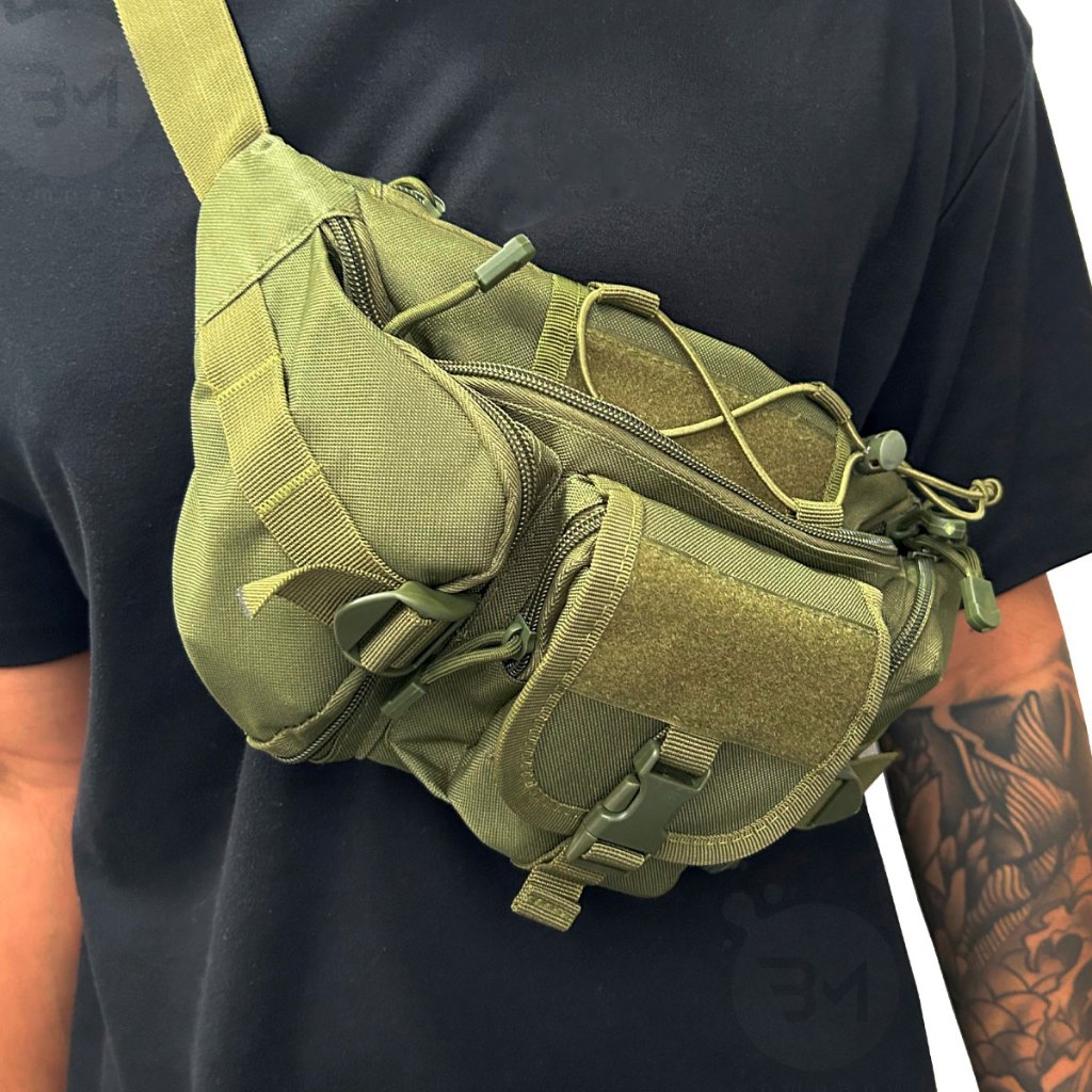 Pochete Tatica Militar Super Resistente Com 5 Bolsos Impermeável Bolsa De Ombro Cintura Transversal
