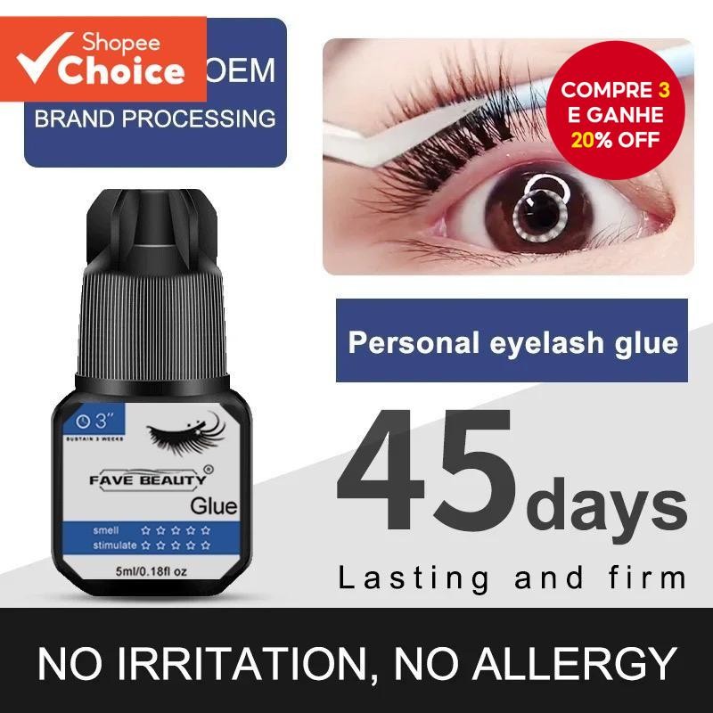 Fave Beauty 5Ml Cola Para Cílios Preto Não Irritante Extensão De Secagem Rápida De Longa Duração