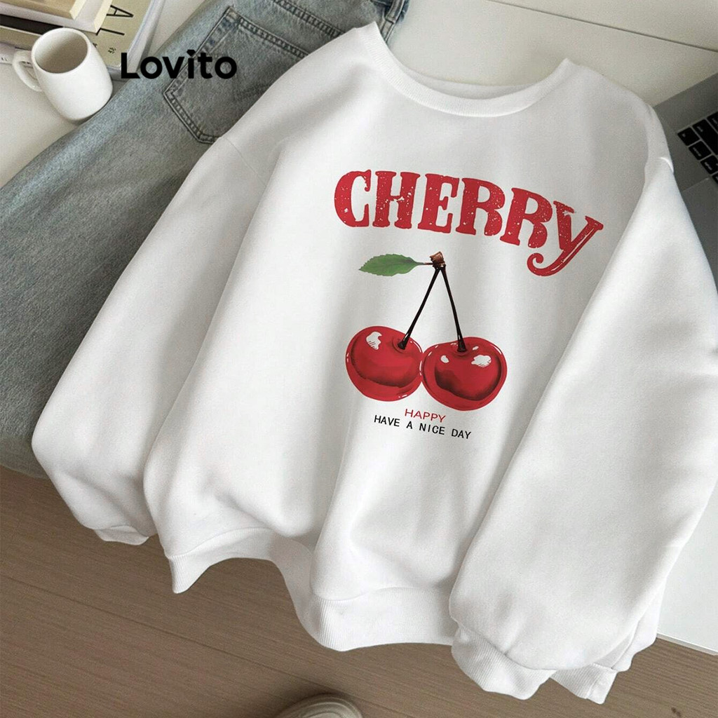 Lovito Casual EFruitEVegetable Pattern Sweatshirt para mulheres L106AD475
