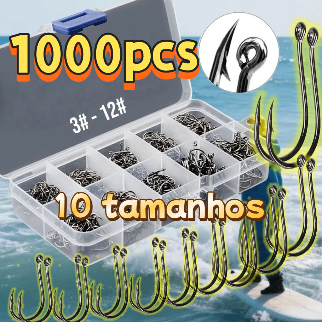 MEDOOSI – 1000pcs Caixa Com Alto Carbono Anzóis Mistas Tamanho Acessórios De Pesca de misto de aço n