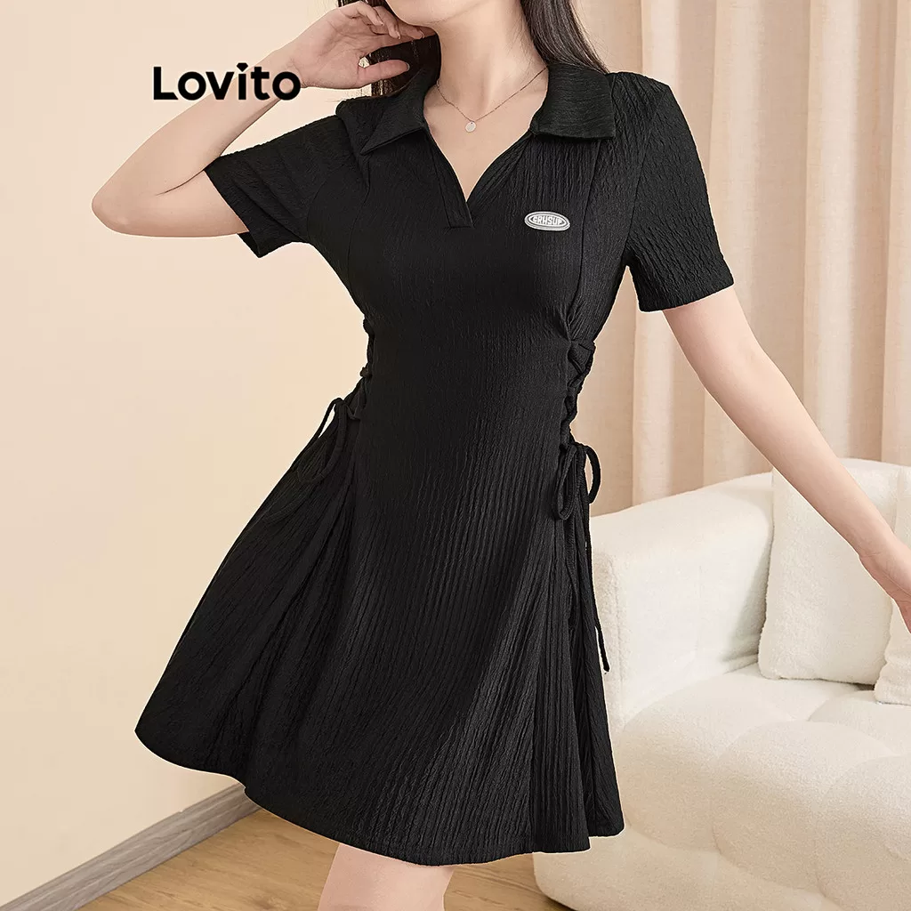Lovito Vestido casual simples polo ® polo colla para mulheres L121MD099