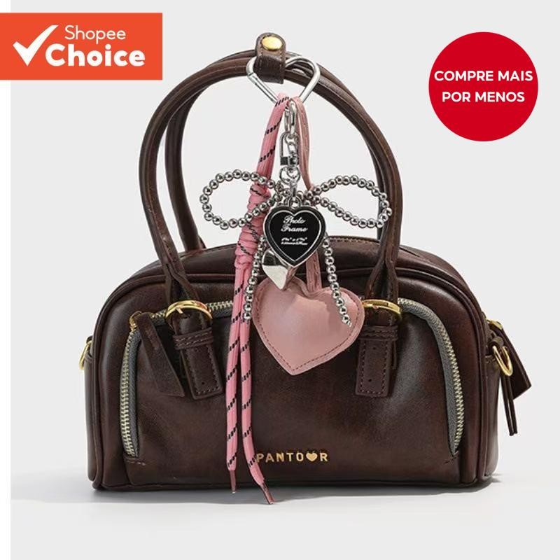 Mulheres Y2K Arco Coração Bolsa Charme Pingente Único Trançado Ins Preto Rosa Chaveiro