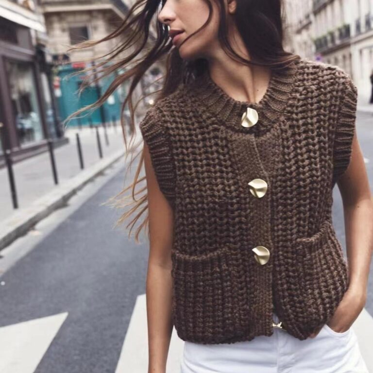 Colete feminino de malha com agulha grossa novo es